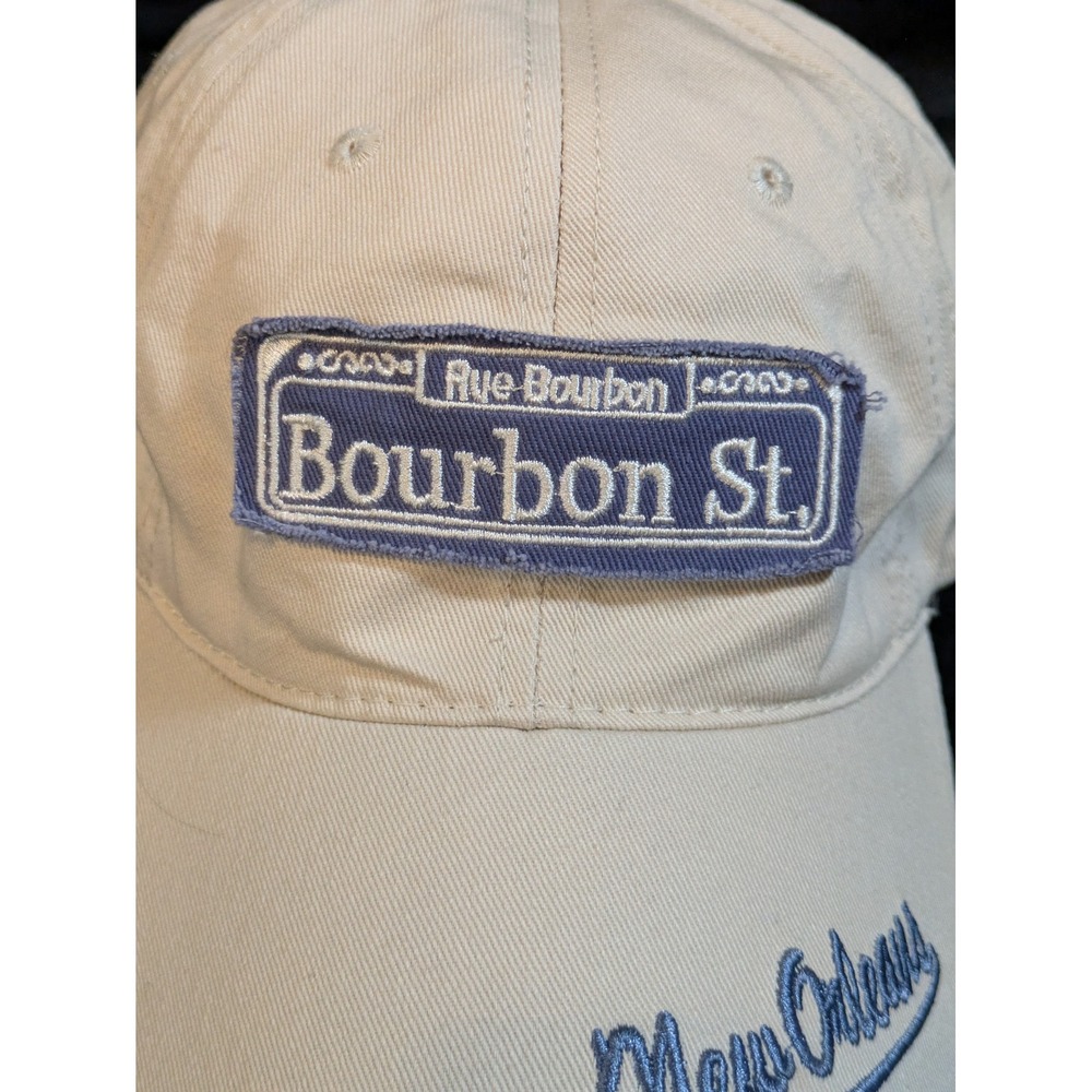 Sun Products New Orleans Bourbon St Hat Tan Blue Distressed Baseball Cap Adult - Picture 2 of 8